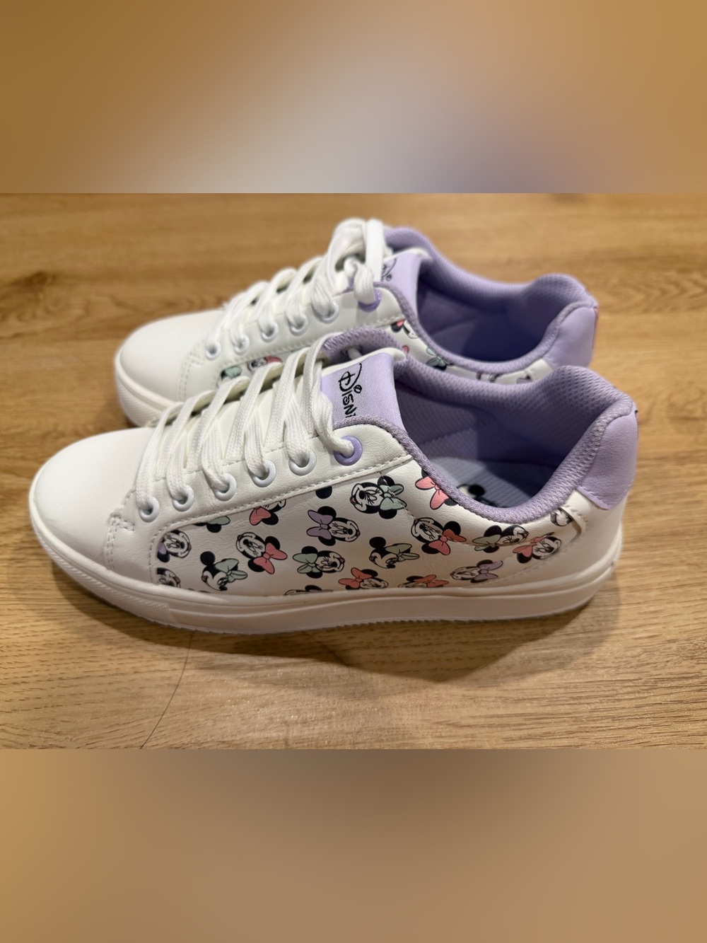 Disney White Sneakers with Lavender Lining and Minnie Print